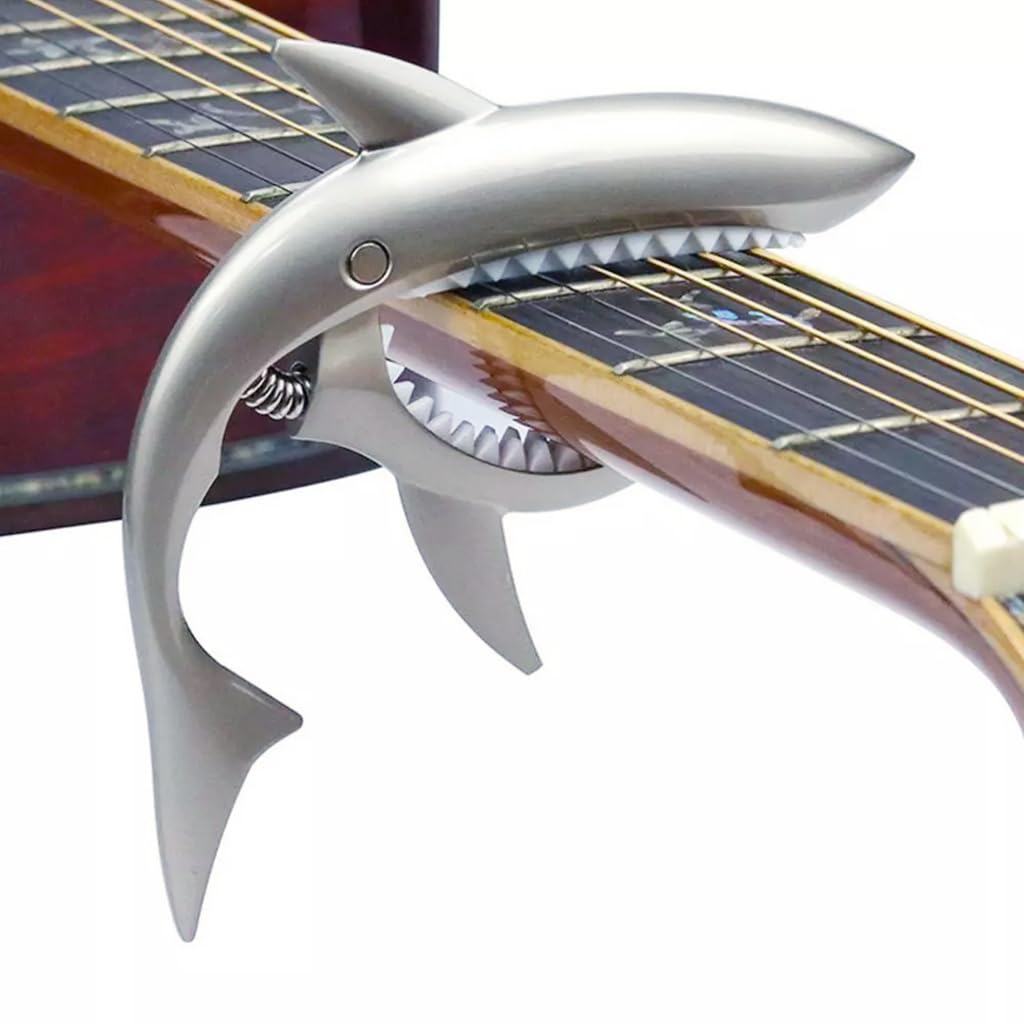 ZORBES Guitar Capo, Zinc Alloy Capo for Acoustic Guitar, Spring Loaded Capo for Electric Guitar Ukulele Creative Shark Guitar Capo, Silver ZORBES Guitar Capo, Zinc Alloy Capo for Acoustic Guitar, Spring Loaded Capo for Electric Guitar Ukulele Creative Shark Guitar Capo, Silver